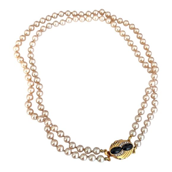 Vintage Givenchy Pearl Necklace Glass Pearls Gold Tone Crystals Rare 7N - Picture 6 of 9